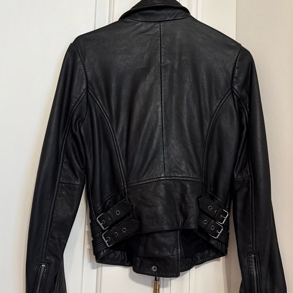 Lucky Brand Black Leather Moto Jacket Asymmetrical Zipper - Picture 2 of 3